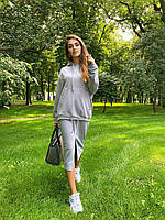 Костюм Иветта женский стильный тёплое удлинённое худи с капюшоном и прямая юбка-трансформер с разрезом Кfl1343
