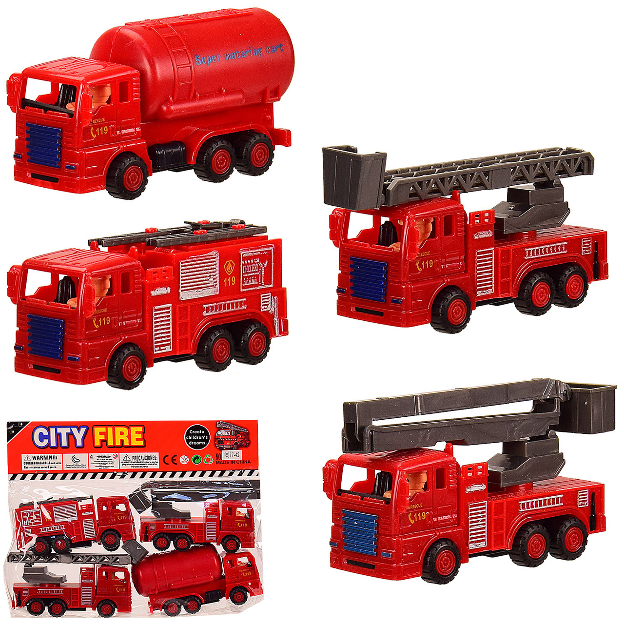 Набор пожарных машинок, 4 машинки в пакете 25-20-6см - фото 1 - id-p1472529227