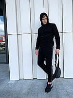 Мужской спортивный трикотажный костюм приталенный чёрный с полосками S M L XL(46 48 50 52)