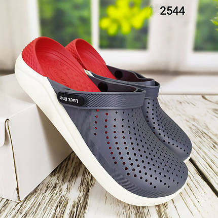 Сабо крокси підліткові для хлопчика сірі з червоним Luck Line силіконові, фото 1