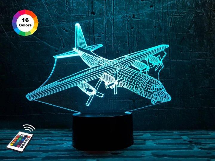 3D нічник "Самолет 4" (ВОЛІЧНЕ ЗОБРАЖЕННЯ) + пульт ДК + мережевий адаптер + батарейки (3ААА) 3DTOYSLAMP, фото 1