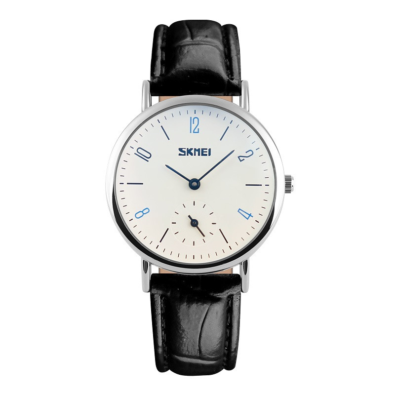 Skmei 9120 сріблясті з чорним ремінцем жіночі класичні годинник