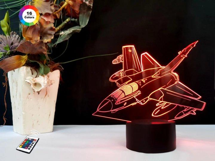 3D нічник "Самолет 5" (ВОЛІЧЕННЕ ЗОБРАЖЕННЯ) + пульт ДК + мережевий адаптер + батарейки (3ААА) 3DTOYSLAMP, фото 1