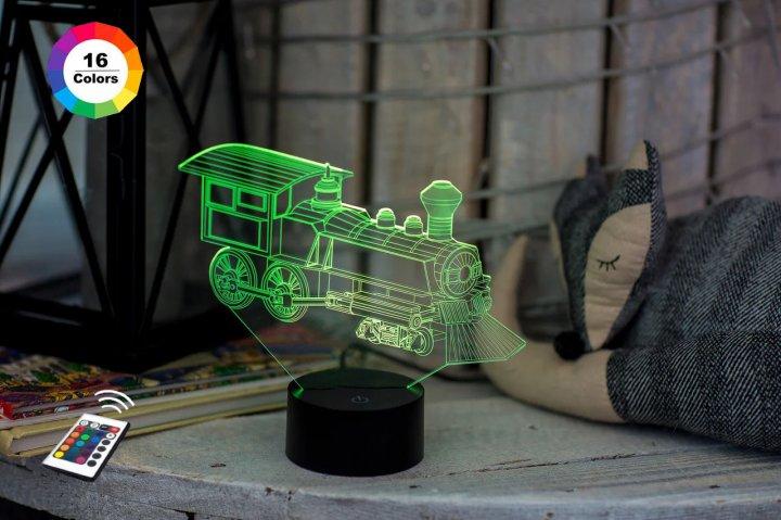 3D нічник "Паровозик" (ВОЛІЧЕННЕ ЗОБРАЖЕННЯ) + пульт ДК + мережевий адаптер + батарейки (3ААА)  3DTOYSLAMP, фото 1