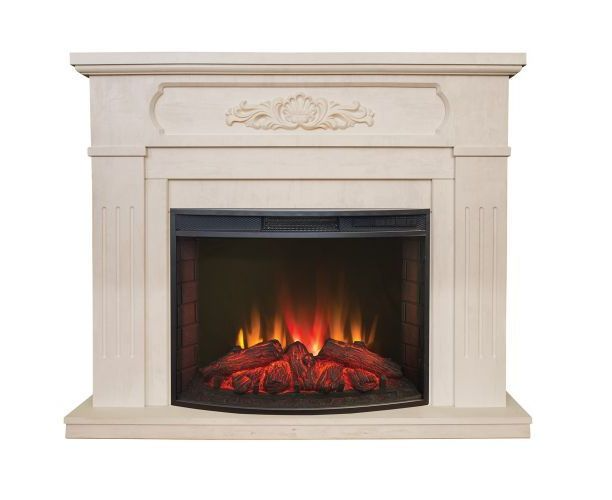Класичний каминокомплект Fireplace Амазонка Білий дуб ефект живого вогню зі звуком і обігрівом