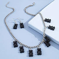 Украшения в виде мишек (набор) - в набор входит сережки черные и ожерелье, материал смола