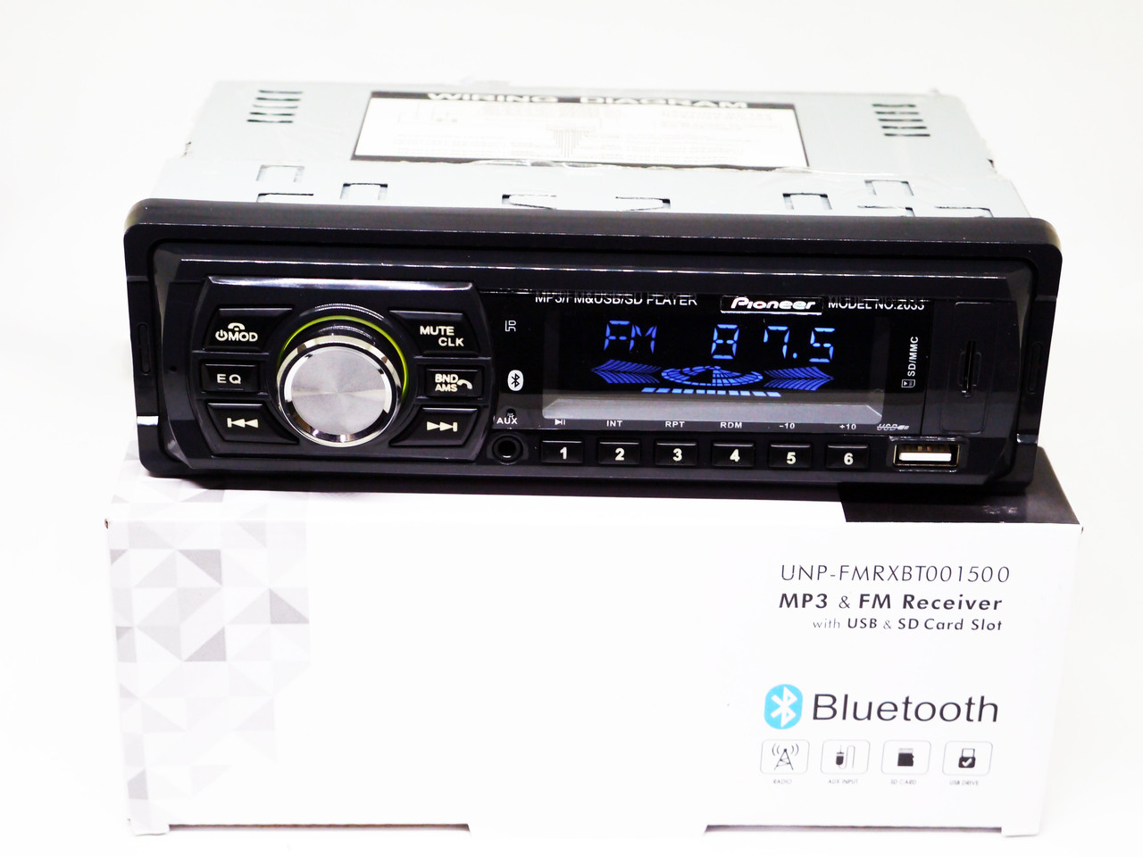 Автомагнітола 2033BT 7 кольорів Bluetooth, MP3, FM, SD, AUX, фото 1