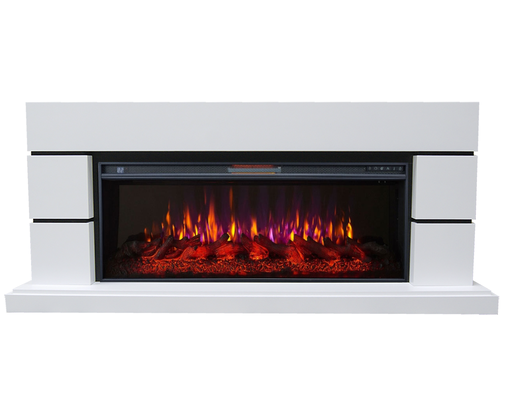 Сучасний каминокомплект Fireplace Лос-Анджелес Білий з ефектом живого вогню зі звуком і обігрівом