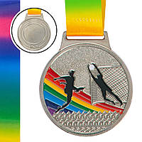 Медаль спортивная с лентой цветная Футбол C-0342 серебро
