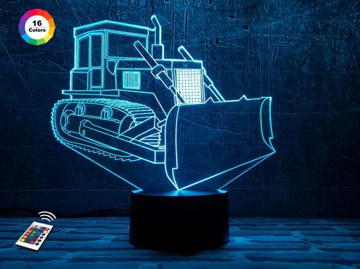 3D нічник "Бульдозер" (ВОЛІЧЕННЕ ЗОБРАЖЕННЯ) + пульт ДК + мережевий адаптер + + батарейки (3ААА) 3DTOYSLAMP, фото 1