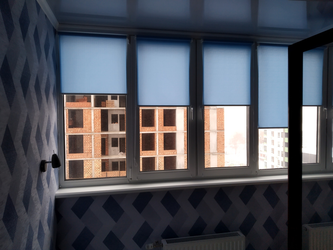 Блакитні рулонні штори Льон. Тканинні ролети Len,, фото 1