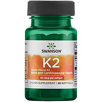 Вітамін K2, Swanson, Natural Vitamin K2, 50 мкг, 30 капсул