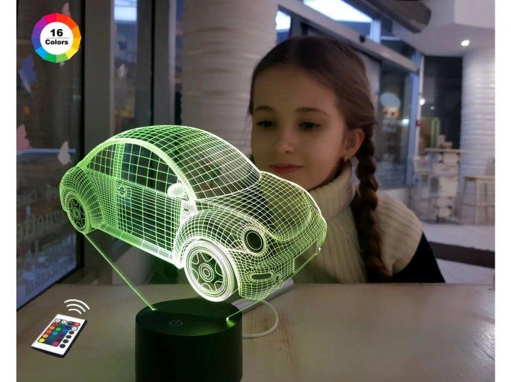 3D нічник "Автомобіль 14" (ВОЛІЧНЕ ЗОБРАЖЕННЯ) + пульт ДК + мережевий адаптер +батарейки (3ААА) 3DTOYSLAMP, фото 1