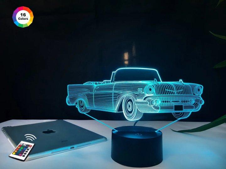 3D нічник "Автомобіль 20" (ВОЛІЧНЕ ЗОБРАЖЕННЯ) + пульт ДК + мережевий адаптер +батарейки (3ААА)  3DTOYSLAMP, фото 1
