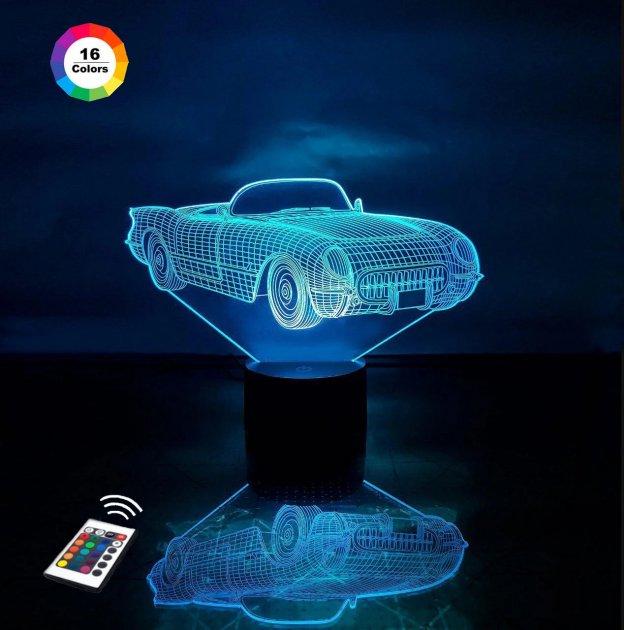 3D нічник "Автомобіль 23" (ВОЛІЧНЕ ЗОБРАЖЕННЯ) + пульт ДК + мережевий адаптер +батарейки (3ААА) 3DTOYSLAMP, фото 1