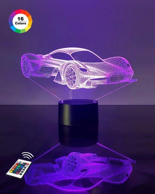 3D нічник "Автомобіль 34" (ВОЛІЧНЕ ЗОБРАЖЕННЯ) + пульт ДК + мережевий адаптер +батарейки (3ААА) 3DTOYSLAMP, фото 1