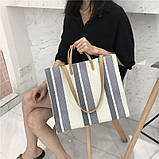 Тканинна сумка-шоппер в синю смужку, фото 2