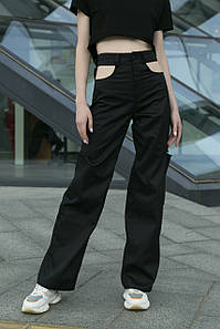Котонові штани жіночі демісезонні бавовняні "Twins" Intruder чорні осінні, весняні брюки літні