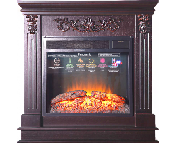 Класичний каминокомплект Fireplace Дарлінг Темний дуб ефект живого вогню зі звуком і обігрівом