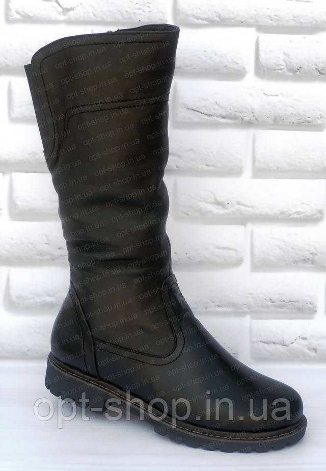Жіночі зимові чоботи на повну широку ногу на низькому ходу від виробника, Жіночі зимові чоботи шкіряні