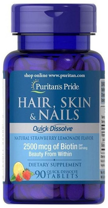 Вітаміни для шкіри, волосся й нігтів Puritan's Pride — Quick Dissolve Hair, Skin&Nails (90 таблеток)