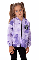 Дитяча тепла кофта з начісом на блискавці для дівчаток Mevis бузкова тай-дай