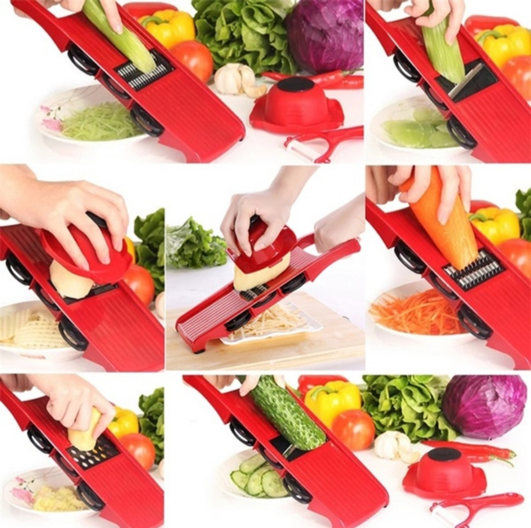 Овощерезка с контейнером мандолина ,Ручная овощерезка Mandoline Slicer 6 в 1, Мультислайсер для овощей - фото 7 - id-p1472780344