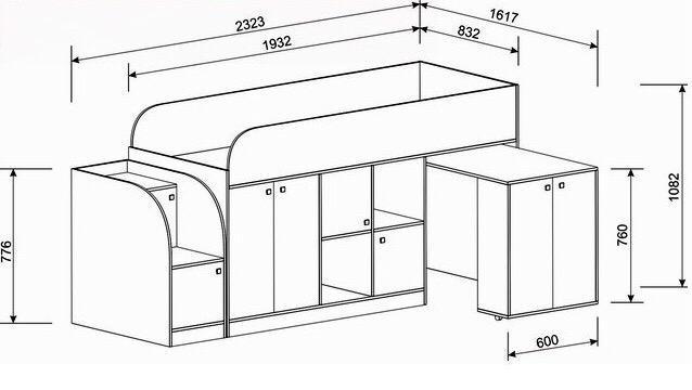 Кровать чердак с рабочей зоной "Астра мини", Детская Кровать со столом для школьника 2323*832*1082 - фото 9 - id-p1472780409