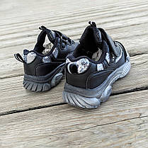 Чорні кросівки дитячі на липучках на резинках деми демісезон екошкіра шкіряні, фото 3
