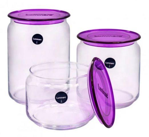 Набір банок для зберігання LUMINARC Plano Purple 0.5 л; 0,75 л; 1,0 л Колір прозорий 3453n