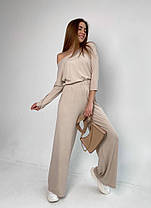 Костюм жіночий з трикотажу рубчик кофта з вирізом човник з розрізами з боків і брюки труби Da3935, фото 2