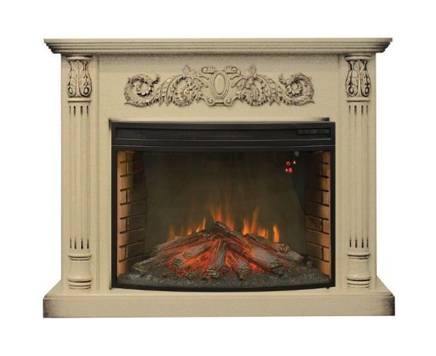Класичний каминокомплект Fireplace Оріноко Білий дуб ефект живого вогню зі звуком і обігрівом