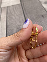 Серьги кольца с двумя цепочками, длинные сережки, серебряное покрытие 925 пробы или позолота 18к Лимонная позолота