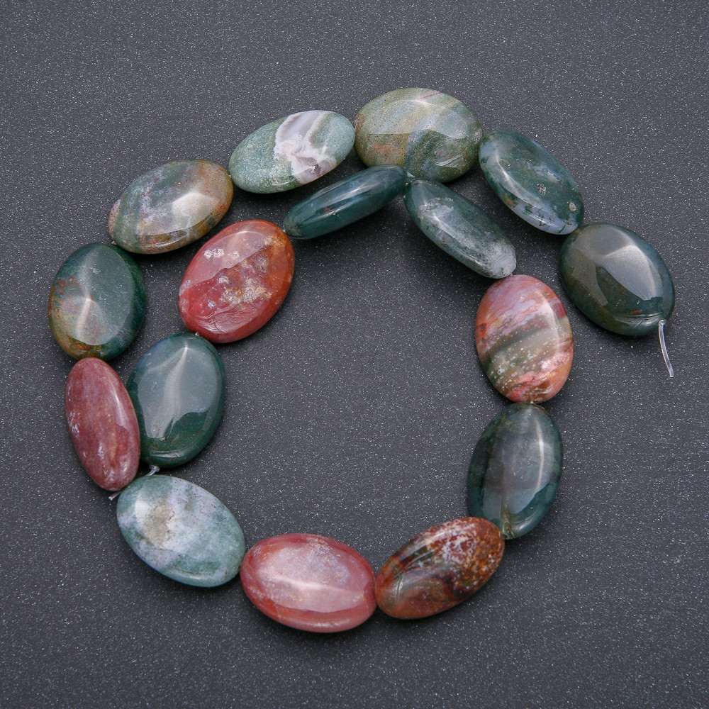 Намистини на волосіні натуральний камінь Яшма Різнобарвна овал d-25х18 мм, L-40см (+ -), фото 1