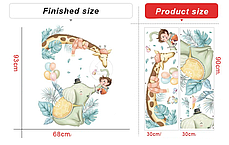 Наклейка Хлопчик веселиться з жирафом і слоном (лист 60 х 90 см) Б325 DXDL-AB, фото 2