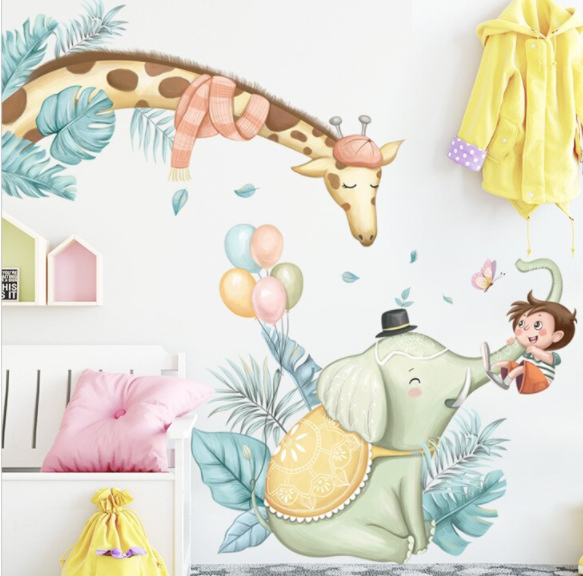 Наклейка Хлопчик веселиться з жирафом і слоном (лист 60 х 90 см) Б325 DXDL-AB