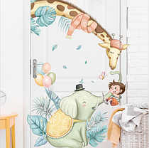 Наклейка Хлопчик веселиться з жирафом і слоном (лист 60 х 90 см) Б325 DXDL-AB, фото 4