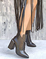Шикарные кожаные женские черные ботильоны на квадратном каблуке, размеры 35-40
