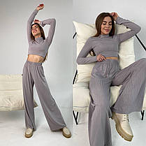 Жіночий трикотажний костюм кроп топ і широкі брюки з ідеальною посадкою Da3939, фото 5