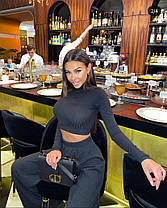 Жіночий трикотажний костюм кроп топ і широкі брюки з ідеальною посадкою Da3939, фото 4