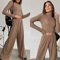 Жіночий трикотажний костюм кроп топ і широкі брюки з ідеальною посадкою Da3939, фото 2