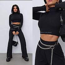 Жіночий трикотажний костюм кроп топ і широкі брюки з ідеальною посадкою Da3939, фото 3