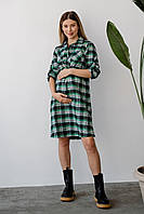 Клетчатое платье - рубашка для беременных и кормящих мам хлопковое зеленое, 5206729-З