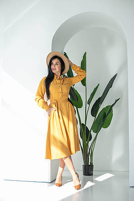 Сукня міді на планці "400", жовте,розміри 42,44,46,48,50.