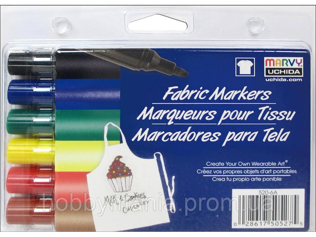 Маркери для тканини 6 шт. базові кольори Marvy Uchida, Японія