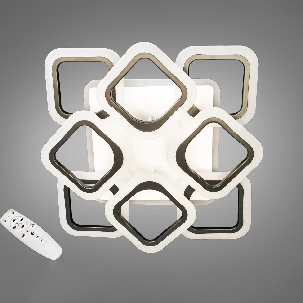 Чорна світлодіодна люстра 90 Вт 48 см на пульті д/у з діммером і підсвічуванням D-AS9171/4+4BK LED RGB, фото 1