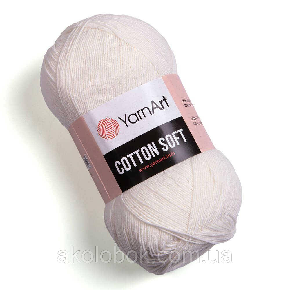 Турецька річна пряжа для в'язання YarnArt Soft Cotton (котон софт) тонкий полухлопок -01 білий