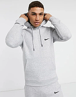 Теплый мужской спортивный костюм Nike с капюшоном (Найк) серый ФЛИС (до -25 °С)