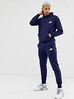 Теплый мужской спортивный костюм Nike с капюшоном (Найк) синий ФЛИС (до -25 °С)