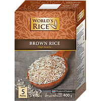 Рис коричневый нешлифованный без глютена World's Rice 5 х 80 г Украина